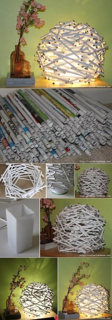lámpara realizada con papel reciclado
